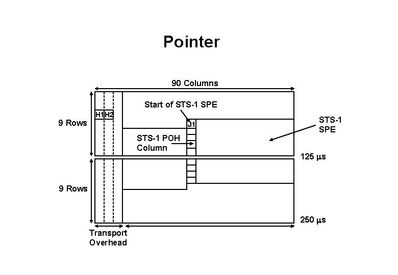 Pointer 90 Columns Start of STS-1 SPE 9 Rows H 1 H 2 J