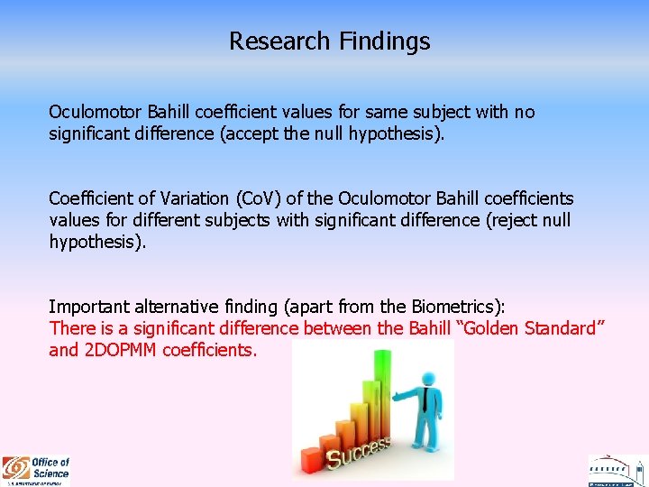 Research Findings Oculomotor Bahill coefficient values for same subject with no significant difference (accept