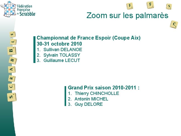 Zoom sur les palmarès Championnat de France Espoir (Coupe Aix) 30 -31 octobre 2010