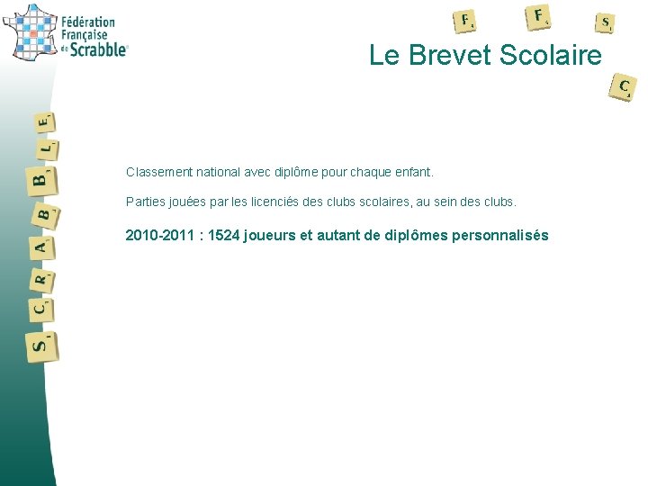 Le Brevet Scolaire Classement national avec diplôme pour chaque enfant. Parties jouées par les