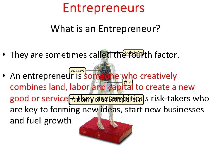 Entrepreneurs What is an Entrepreneur? • They are sometimes called the fourth factor. •