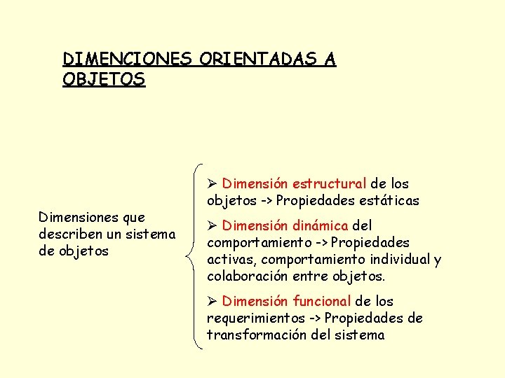 DIMENCIONES ORIENTADAS A OBJETOS Dimensiones que describen un sistema de objetos Ø Dimensión estructural