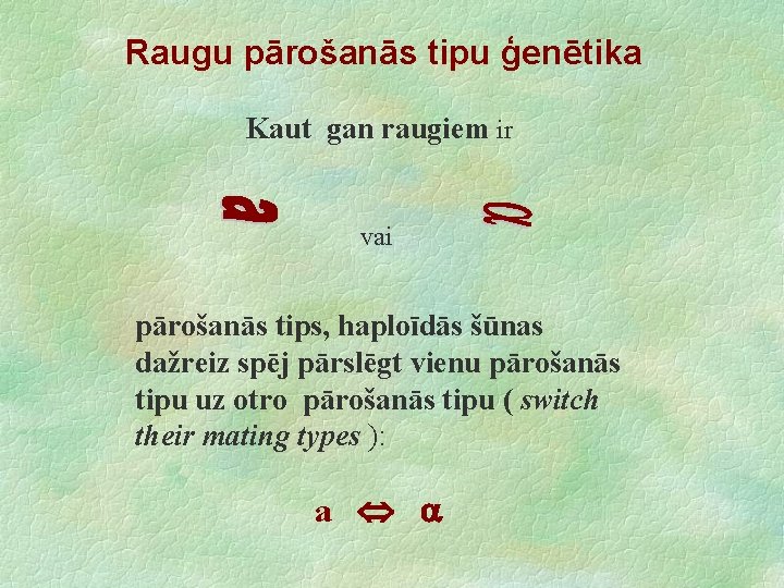 Raugu pārošanās tipu ģenētika Kaut gan raugiem ir vai pārošanās tips, haploīdās šūnas dažreiz