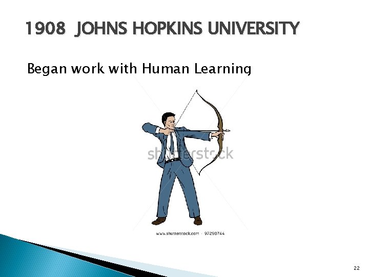 1908 JOHNS HOPKINS UNIVERSITY Began work with Human Learning 22 