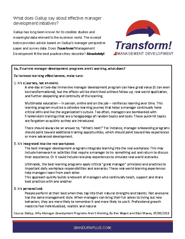 What does Gallup say about effective manager development initiatives? Gallup has long been known