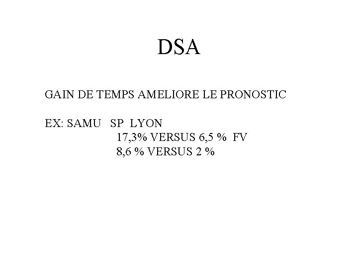 DSA GAIN DE TEMPS AMELIORE LE PRONOSTIC EX: SAMU SP LYON 17, 3% VERSUS