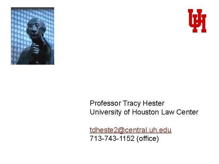 Professor Tracy Hester University of Houston Law Center tdheste 2@central. uh. edu 713 -743