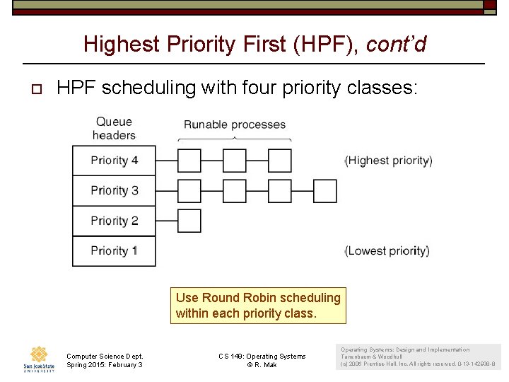 Highest Priority First (HPF), cont’d o HPF scheduling with four priority classes: Use Round