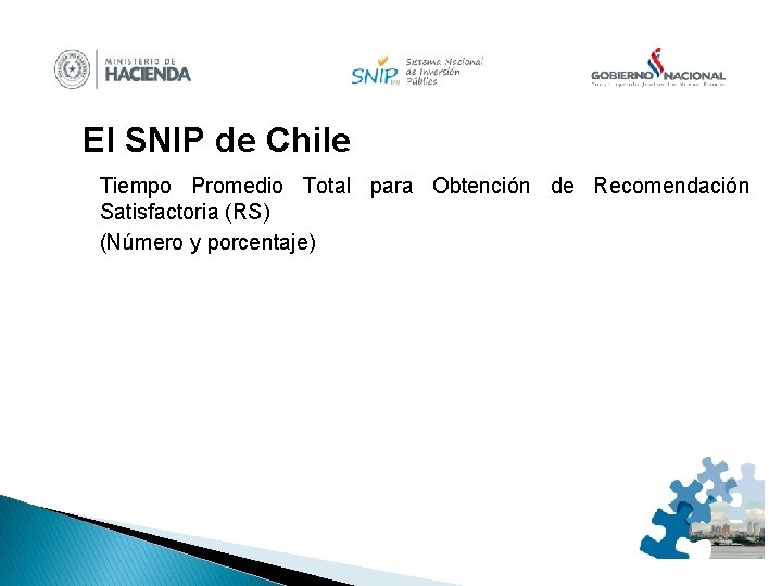 El SNIP de Chile Tiempo Promedio Total para Obtención de Recomendación Satisfactoria (RS) (Número