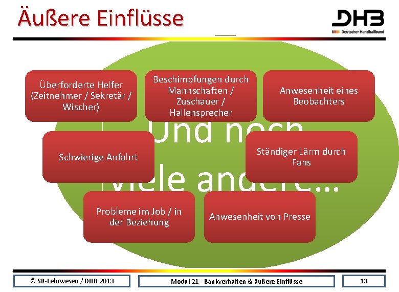 Äußere Einflüsse Überforderte Helfer (Zeitnehmer / Sekretär / Wischer) Beschimpfungen durch Mannschaften / Zuschauer