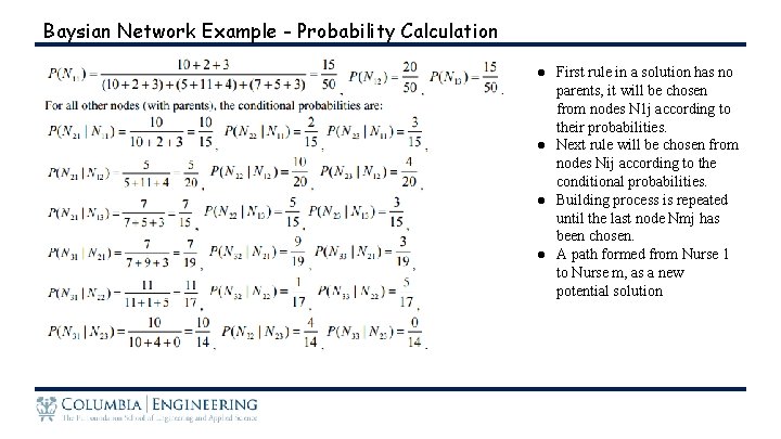 Baysian Network Example - Probability Calculation ● First rule in a solution has no