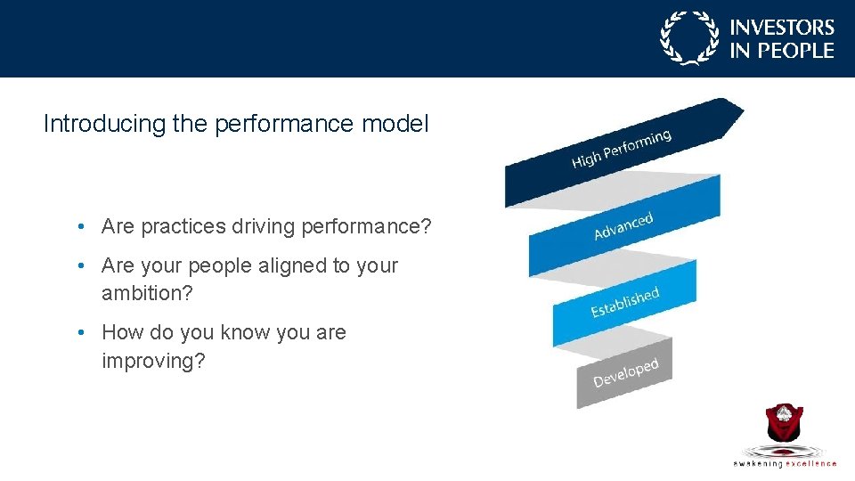 Introducing the performance model • Are practices driving performance? • Are your people aligned
