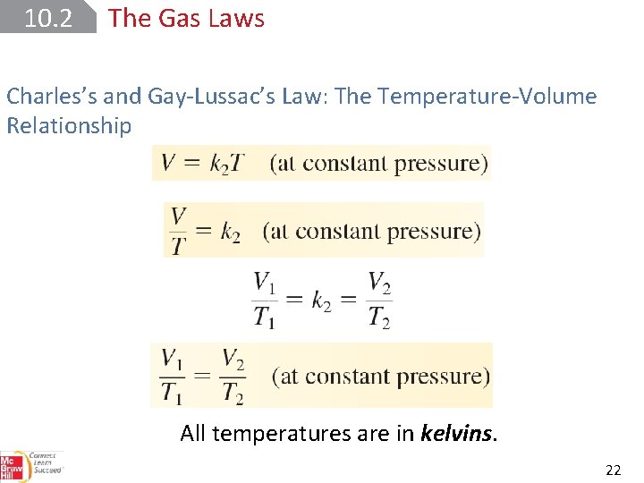 10. 2 The Gas Laws Charles’s and Gay-Lussac’s Law: The Temperature-Volume Relationship All temperatures