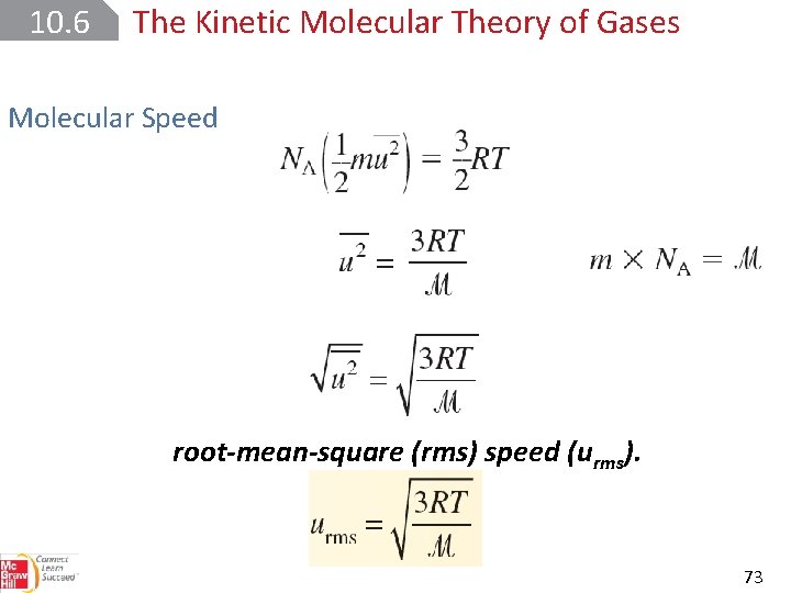 10. 6 The Kinetic Molecular Theory of Gases Molecular Speed root-mean-square (rms) speed (urms).