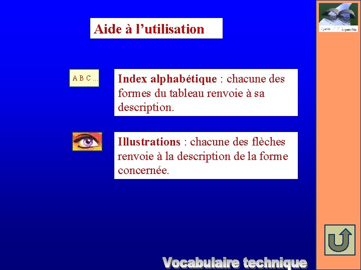 Aide à l’utilisation ABC… Index alphabétique : chacune des formes du tableau renvoie à