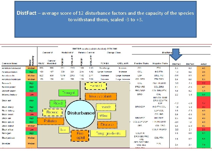 Dist. Fact – average score of 12 disturbance factors and the capacity of the