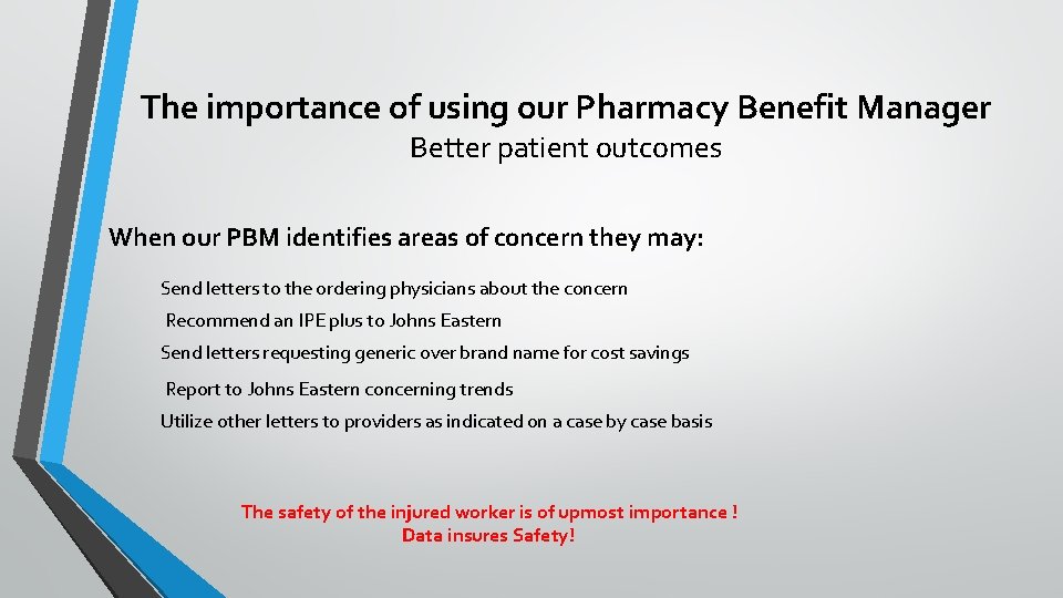 The importance of using our Pharmacy Benefit Manager Better patient outcomes When our PBM