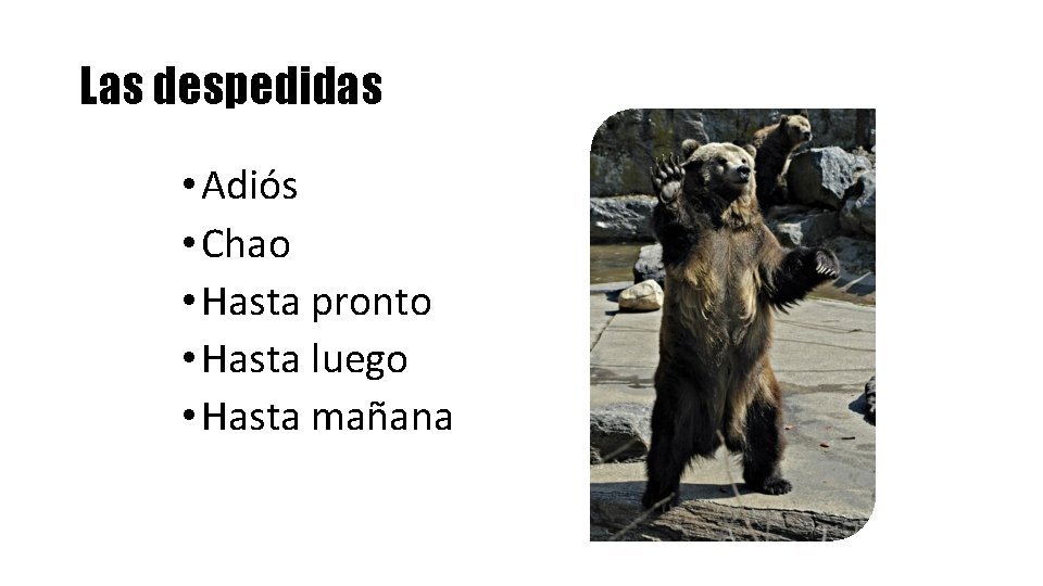 Las despedidas • Adiós • Chao • Hasta pronto • Hasta luego • Hasta