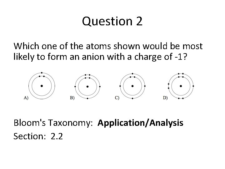 Question 2 Which one of the atoms shown would be most likely to form