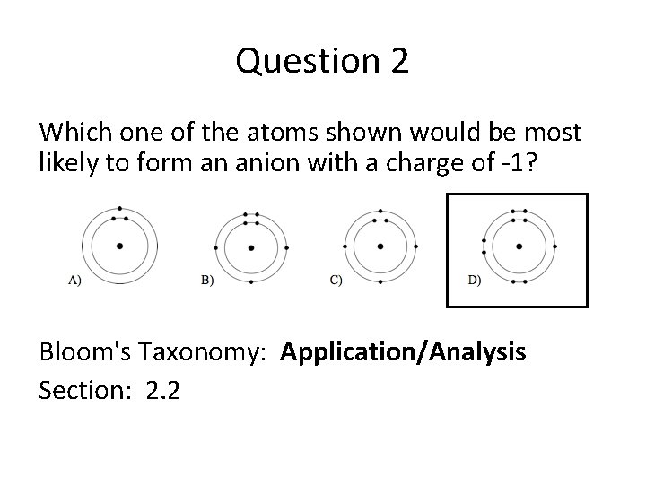 Question 2 Which one of the atoms shown would be most likely to form