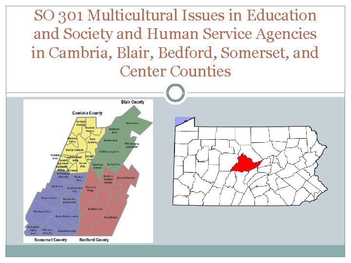 SO 301 Multicultural Issues in Education and Society and Human Service Agencies in Cambria,
