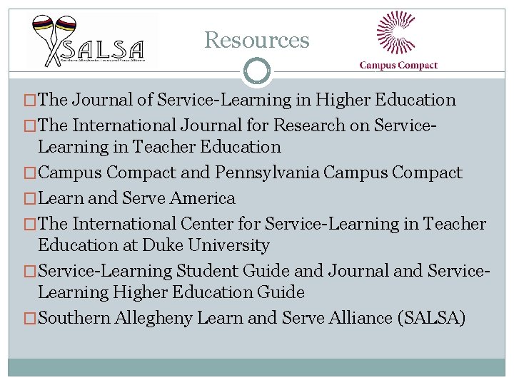 Resources �The Journal of Service-Learning in Higher Education �The International Journal for Research on