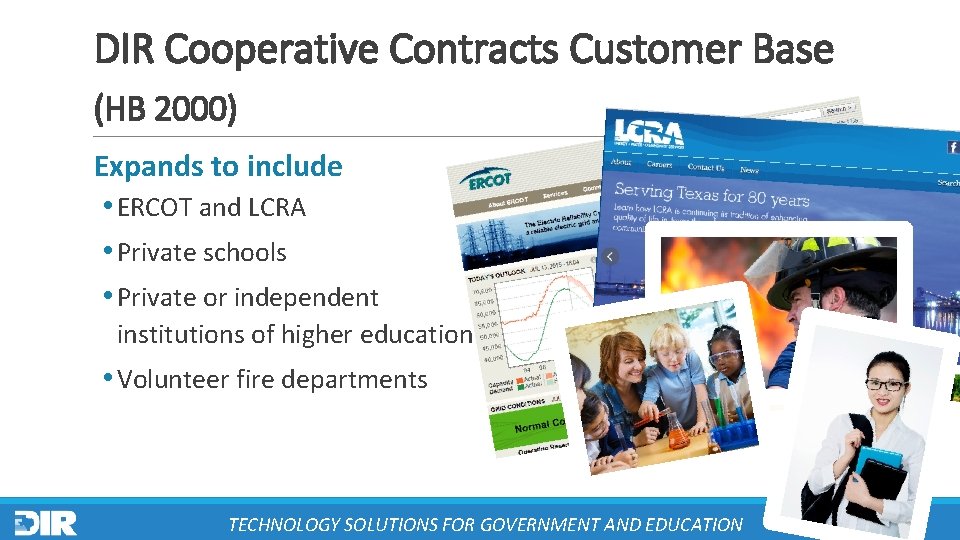 DIR Cooperative Contracts Customer Base (HB 2000) Expands to include • ERCOT and LCRA