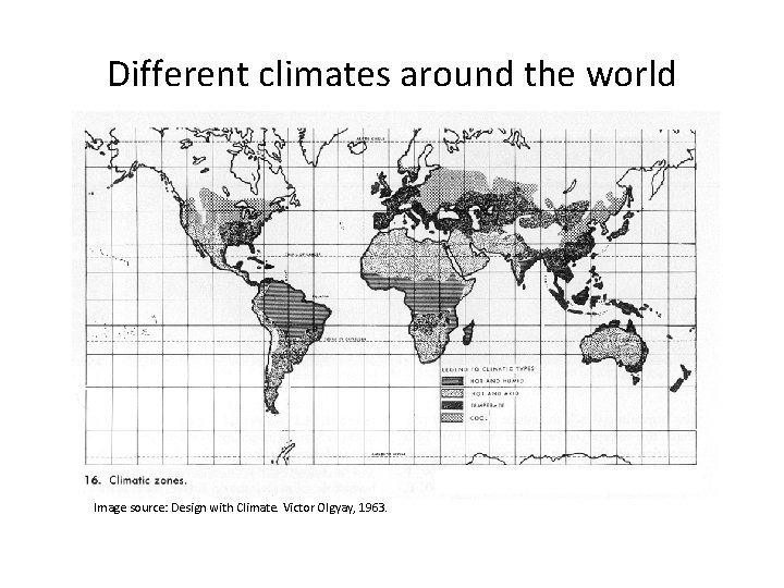 Different climates around the world Image source: Design with Climate. Victor Olgyay, 1963. 