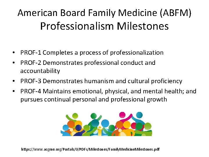American Board Family Medicine (ABFM) Professionalism Milestones • PROF-1 Completes a process of professionalization