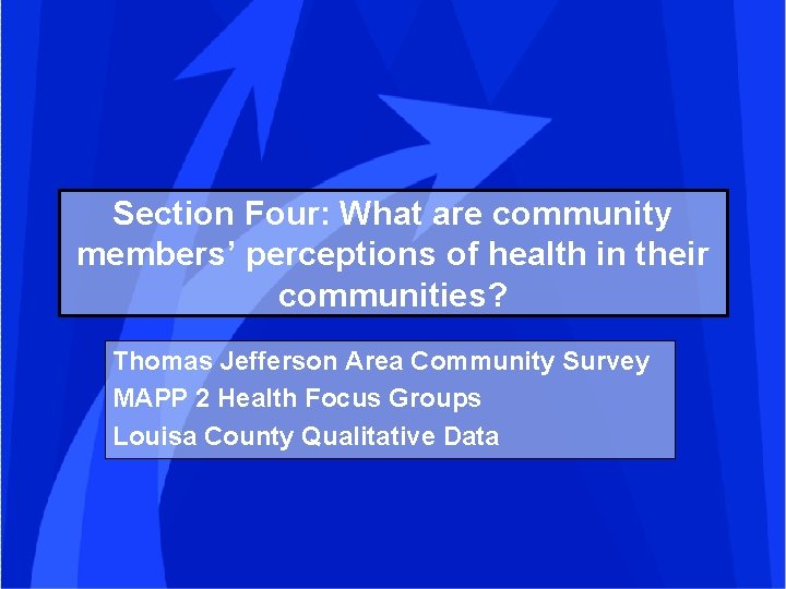 Section Four: What are community members’ perceptions of health in their communities? Thomas Jefferson