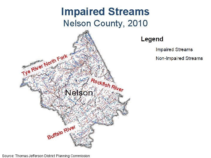 Impaired Streams Nelson County, 2010 ork F th or N er iv R Tye