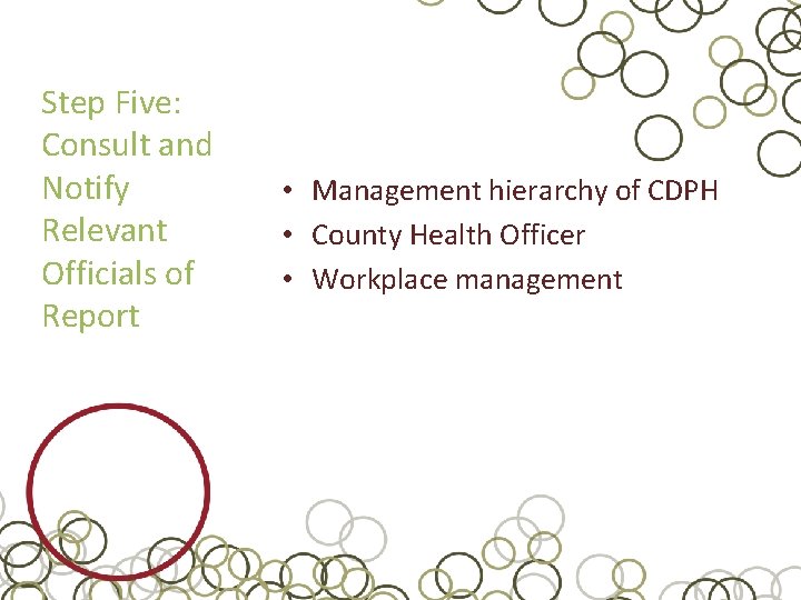 Step Five: Consult and Notify Relevant Officials of Report • Management hierarchy of CDPH