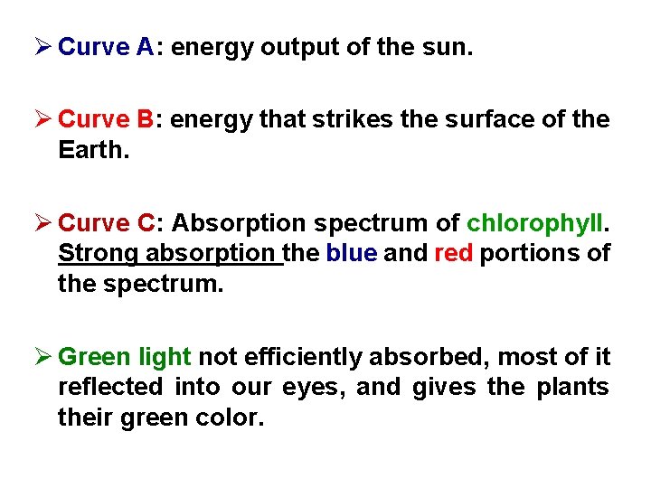 Ø Curve A: energy output of the sun. Ø Curve B: energy that strikes