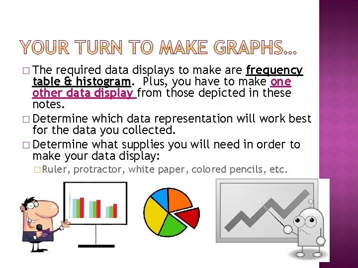 � The required data displays to make are frequency table & histogram. Plus, you � The required data displays to make are frequency table & histogram. Plus, you