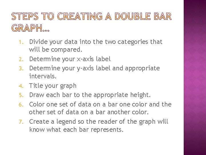 1. 2. 3. 4. 5. 6. 7. Divide your data into the two categories 1. 2. 3. 4. 5. 6. 7. Divide your data into the two categories