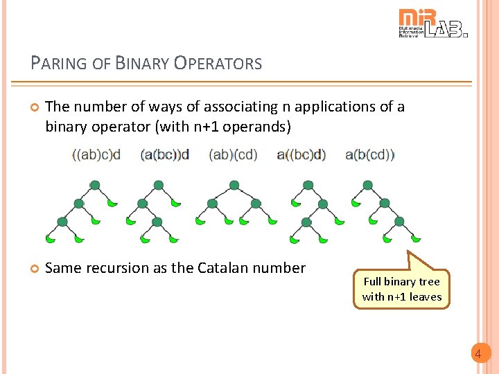 PARING OF BINARY OPERATORS The number of ways of associating n applications of a