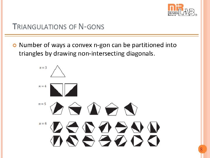 TRIANGULATIONS OF N-GONS Number of ways a convex n-gon can be partitioned into triangles