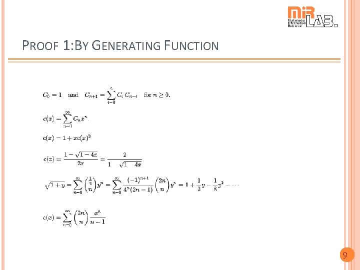 PROOF 1: BY GENERATING FUNCTION 9 