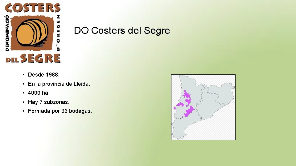 DO Costers del Segre • Desde 1988. • En la provincia de Lleida. •