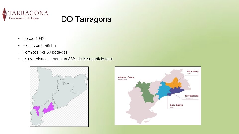 DO Tarragona • Desde 1942. • Extensión 6598 ha. • Formada por 68 bodegas.