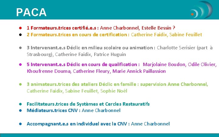 PACA ● 1 Formateurs. trices certifié. e. s : Anne Charbonnel, Estelle Bessin ?