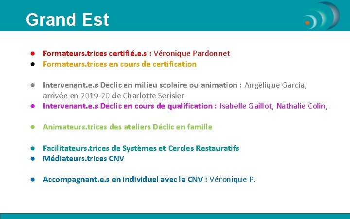 Grand Est ● Formateurs. trices certifié. e. s : Véronique Pardonnet ● Formateurs. trices