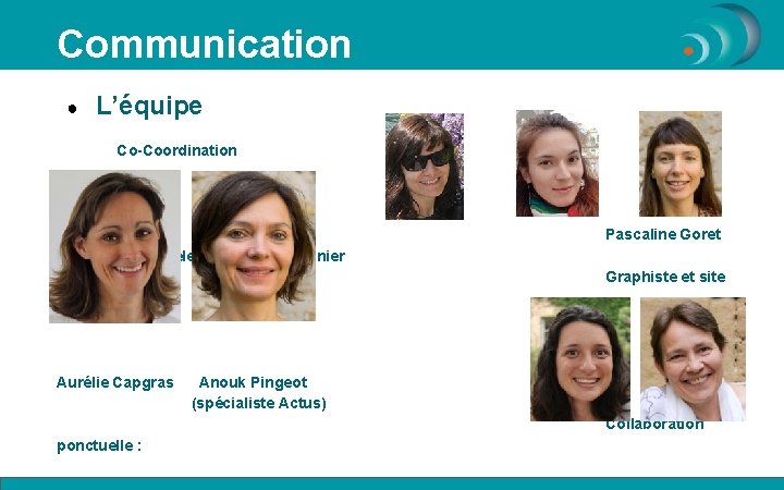Communication ● L’équipe Co-Coordination Pascaline Goret Johanne Delevaux Claire Besnier Graphiste et site Facebook