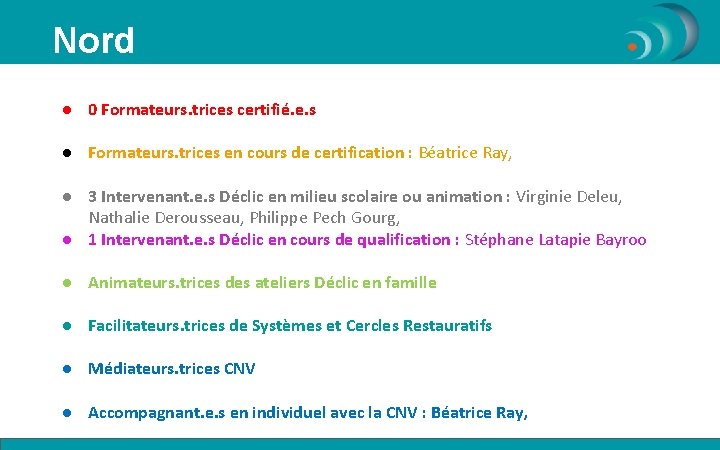 Nord ● 0 Formateurs. trices certifié. e. s ● Formateurs. trices en cours de