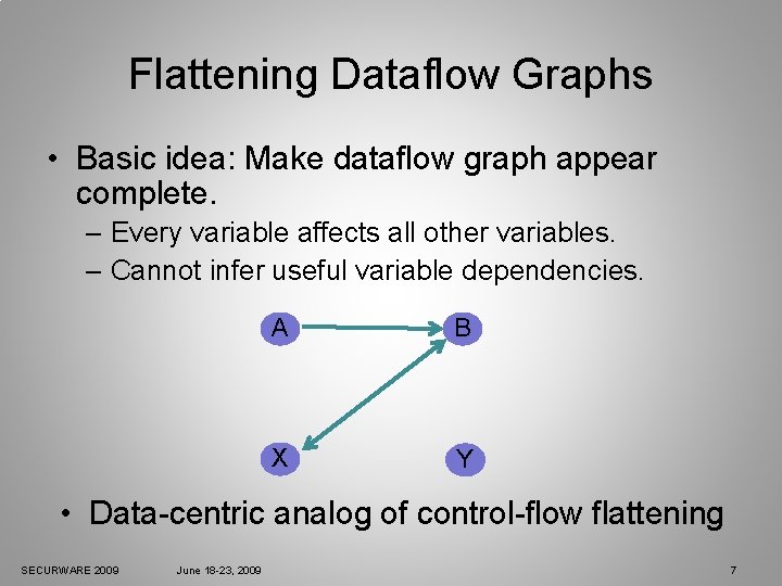 Flattening Dataflow Graphs • Basic idea: Make dataflow graph appear complete. – Every variable