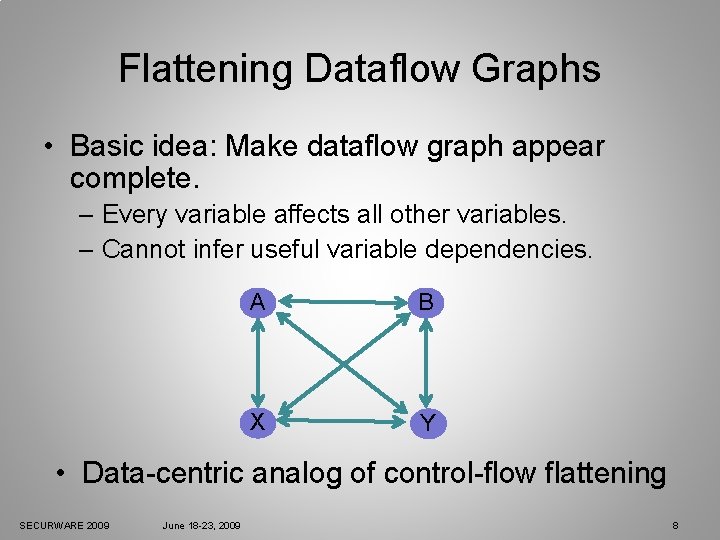 Flattening Dataflow Graphs • Basic idea: Make dataflow graph appear complete. – Every variable