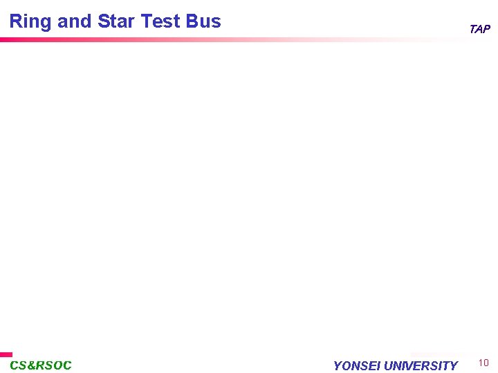 Ring and Star Test Bus CS&RSOC TAP YONSEI UNIVERSITY 10 
