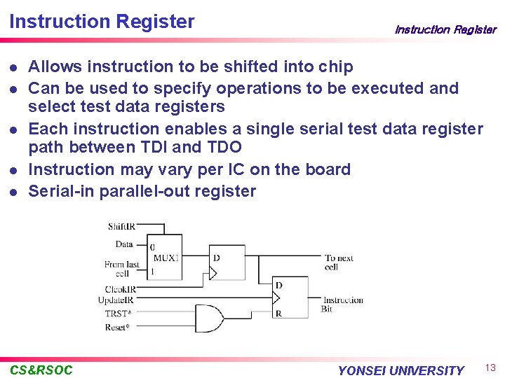 Instruction Register l l l Instruction Register Allows instruction to be shifted into chip