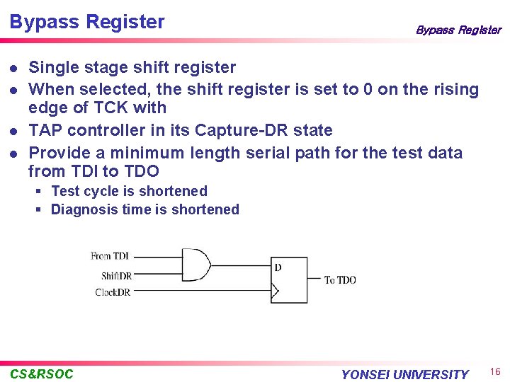 Bypass Register l l Bypass Register Single stage shift register When selected, the shift