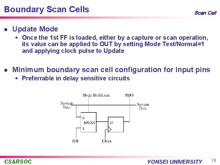 Boundary Scan Cells l Scan Cell Update Mode § Once the 1 st FF